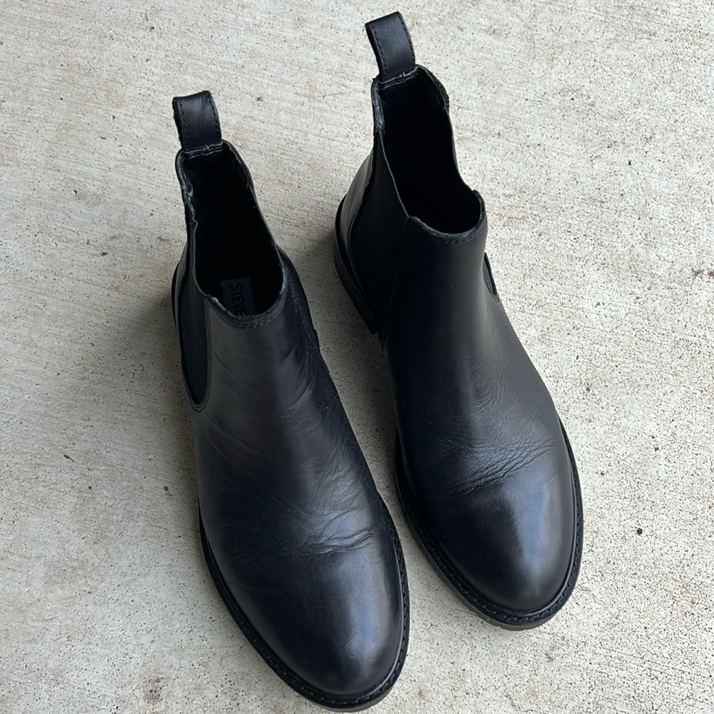 Steve Madden Womens Leopold Black Leather Round Toe Chelsea Boots Shoes Size 6